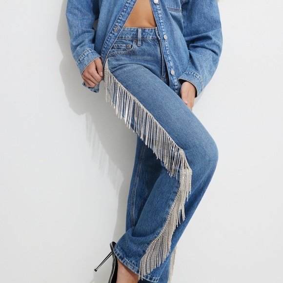 Mika Straight Leg Jean with Rhinestone Fringe NWT - Picture 1 of 6